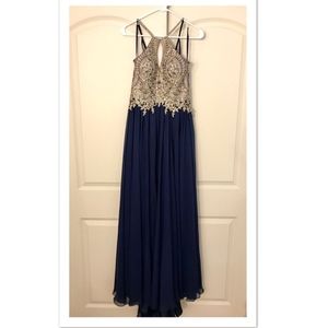 Gorgeous Gold & Navy Open Back Gown